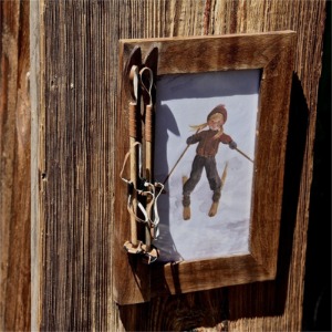 Small frame with skis and poles on the left