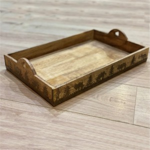 burnt wood tray with cows