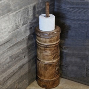 Wooden toilet paper reserve with brush holder
