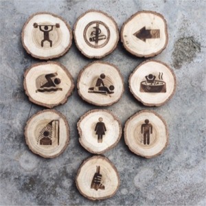 Lotto di 10 magneti in legno a tema visualizzazione hotel o case