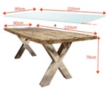teck table top with metal legs and glass