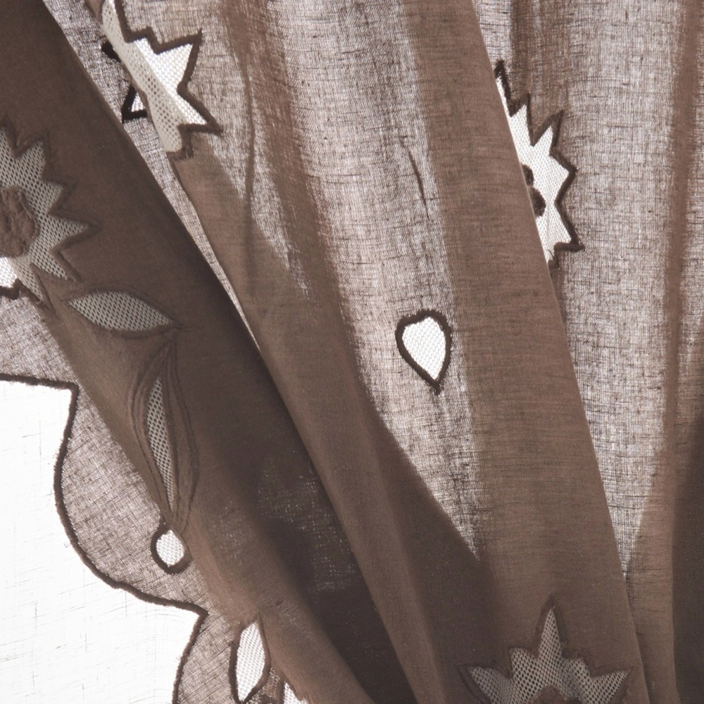 Rideau voile de lin écru avec dentelle edelweiss ajourée ...