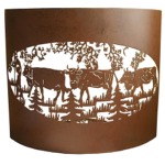 square 1/2 Metal lamp shade rusted aspect with cows