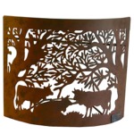 square 1/2 Metal lamp shade rusted aspect with mountain & cows