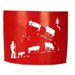 square 1/2 Metal lamp shade red aspect with cows leaving for mountain
