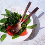 Couverts à salade couleur cuivre avec cerf gravé