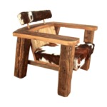 Poltrona da salotto "NAP" in legno vecchio con seduta e schienale in pelle normanna francese