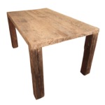 Tavolo da soggiorno "MADRIER" (piccolo) in legno vecchio, gambe rettangolari smontabili agli angoli