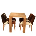 Table "VIS A VIS" en vieux bois, carrée pieds aux angles